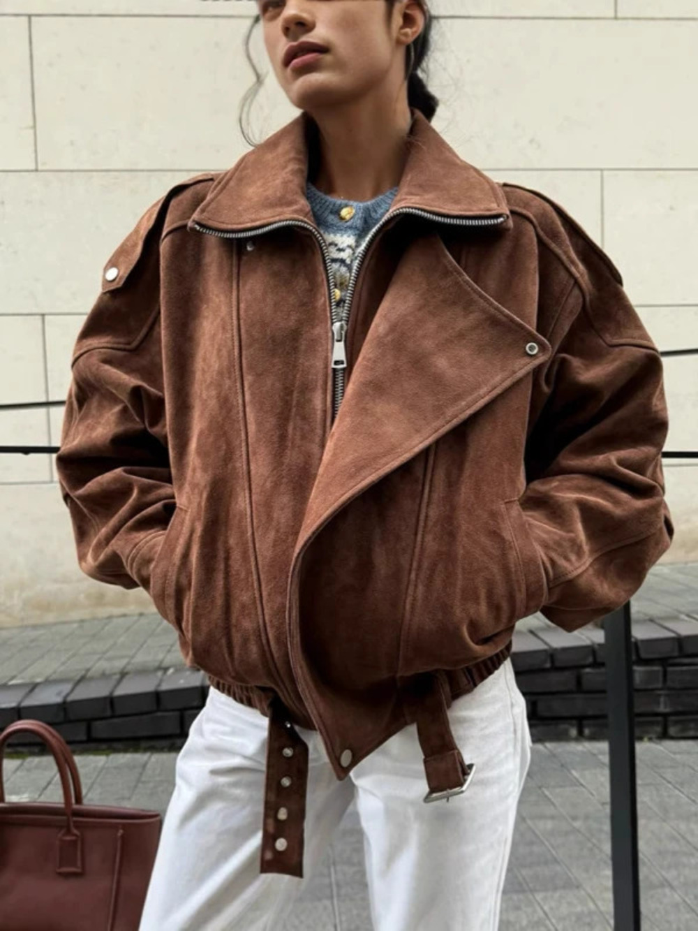 ZARA Women Vintage Brown Maillard Style Short Loose Casual Jacket Spring Autumn
